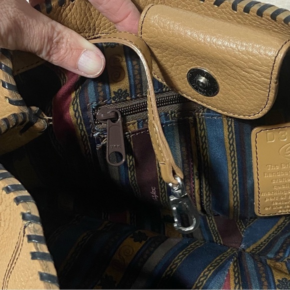 BRIGHTON / Rayann Camel/Tan Pebble Leather Shoulder Bag with Black Stitching - Picture 7 of 14